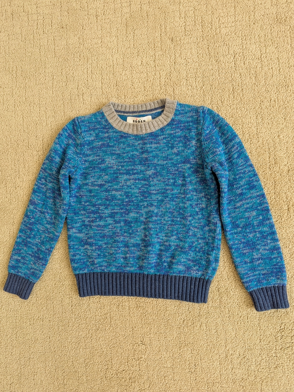 Mini Boden Crewneck Sweater Wool Blend Knit Pullover Jumper Boys 4-5Y Blue READ
